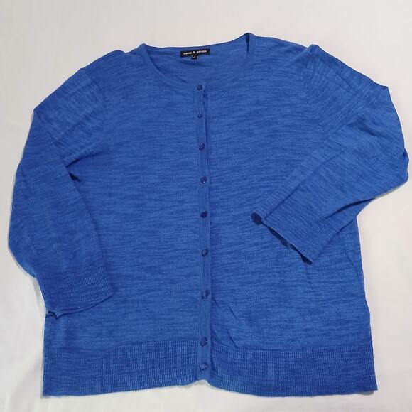 Cable & Gauge Large Royal Blue Cotton Blend Cardigan Sweater Lightweight - Picture 1 of 12